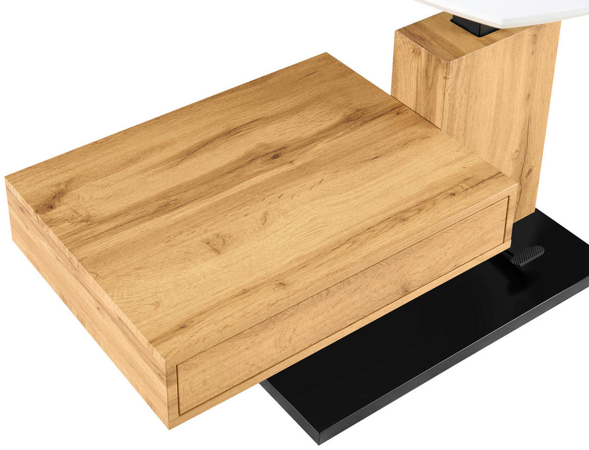 COUCHTISCH 110/70/47.5-66.5 cm quadratisch Schwarz, Weiß, Eichefarben  - Eichefarben/Schwarz, Design, Holzwerkstoff/Metall (110/70/47.5-66.5cm) - MID.YOU