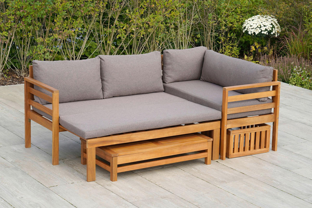 GARTENSET AkazieHartholz  - Grau/Akaziefarben, KONVENTIONELL, Holz/Textil - Gardenson