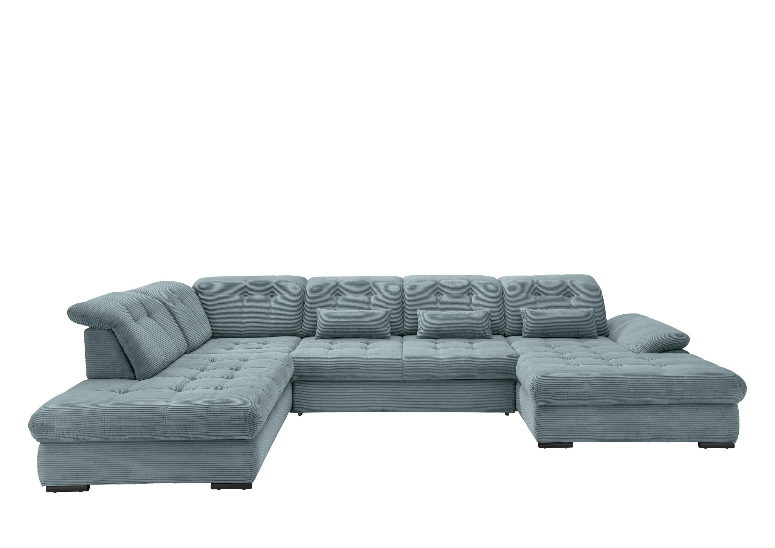 WOHNLANDSCHAFT Hellblau Cord - Schwarz/Hellblau, MODERN, Textil/Metall (252/387/184cm) - Livetastic