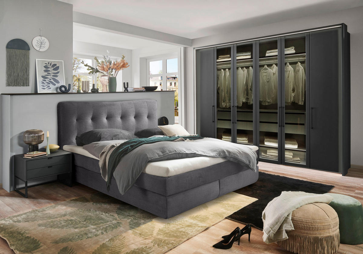 BOXSPRINGBETT 180/200 cm  in Grau  - Schwarz/Grau, Basics, Holzwerkstoff/Kunststoff (180/200cm) - Esposa