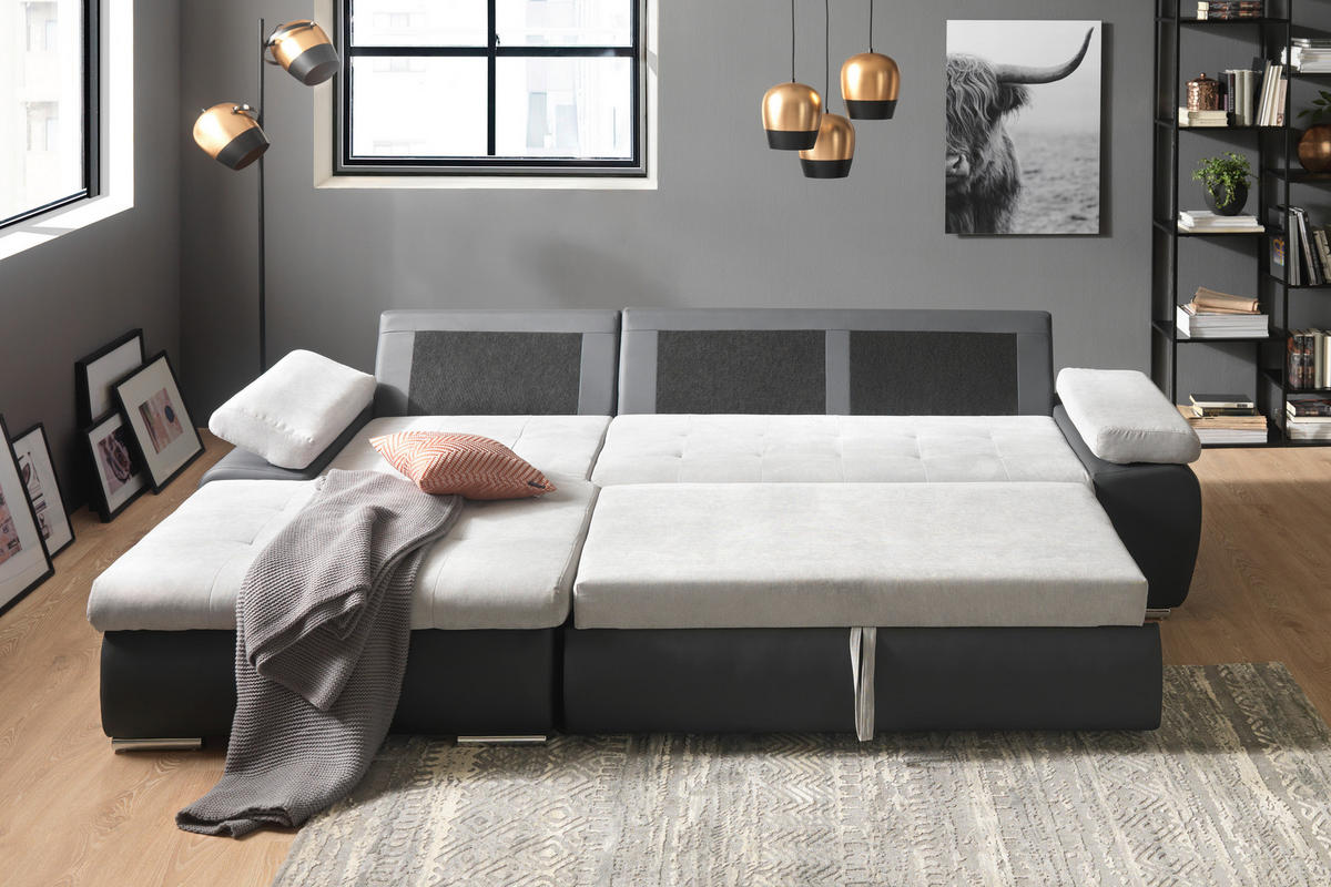 ECKSOFA in Flachgewebe Grau, Dunkelgrau  - Dunkelgrau/Grau, Design, Kunststoff/Textil (175/271cm) - MID.YOU