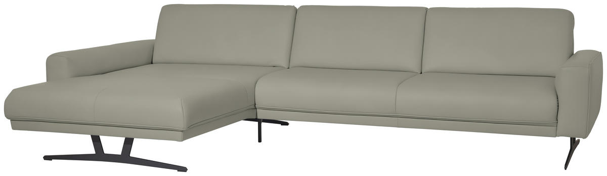 ECKSOFA in Echtleder Hellgrau  - Anthrazit/Hellgrau, Konventionell, Leder/Metall (179/324cm) - Johann Jakob