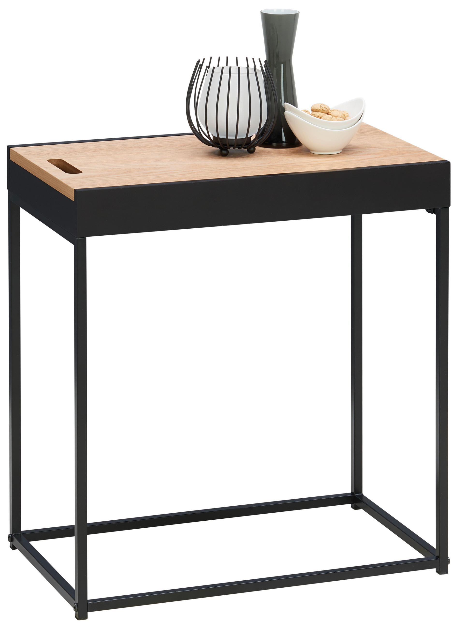 PRÍRUČNÝ STOLÍK, dub, prírodná farba, čierna - čierna/prírodná farba, Design, kov/drevo (30/50/55cm) - Carryhome