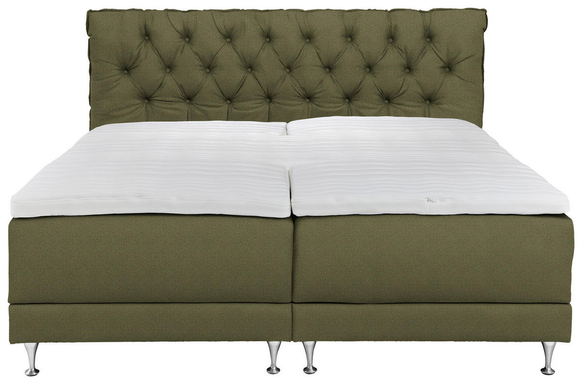 BOXSPRINGBETT 160/200 cm  in Olivgrün  - Blau/Silberfarben, Basics, Holzwerkstoff/Textil (160/200cm) - Welnova