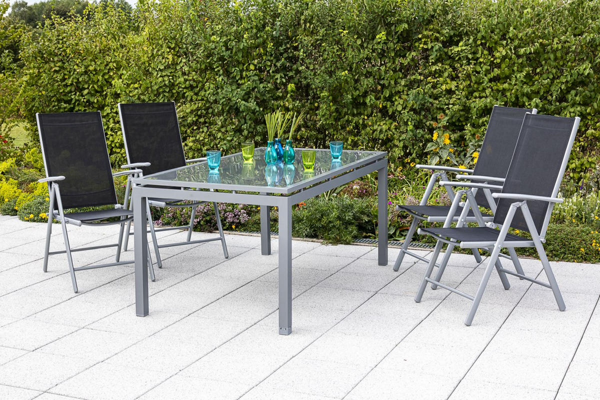 GARTENKLAPPSESSEL-SET Aluminium Schwarz  - Silberfarben/Schwarz, KONVENTIONELL, Textil/Metall (57/108/65cm) - Gardenson