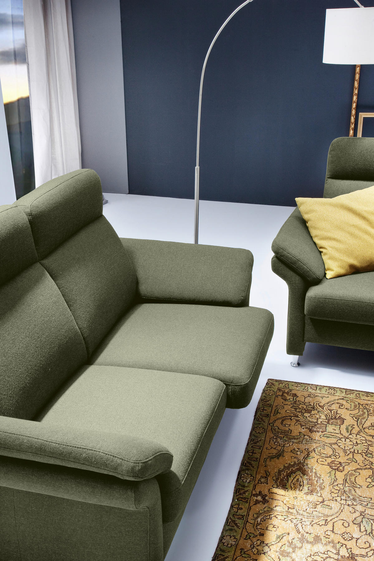 3-SITZER-SOFA in Flachgewebe Grün  - Alufarben/Grün, MODERN, Textil/Metall (196/103/89cm) - Pure Home Comfort