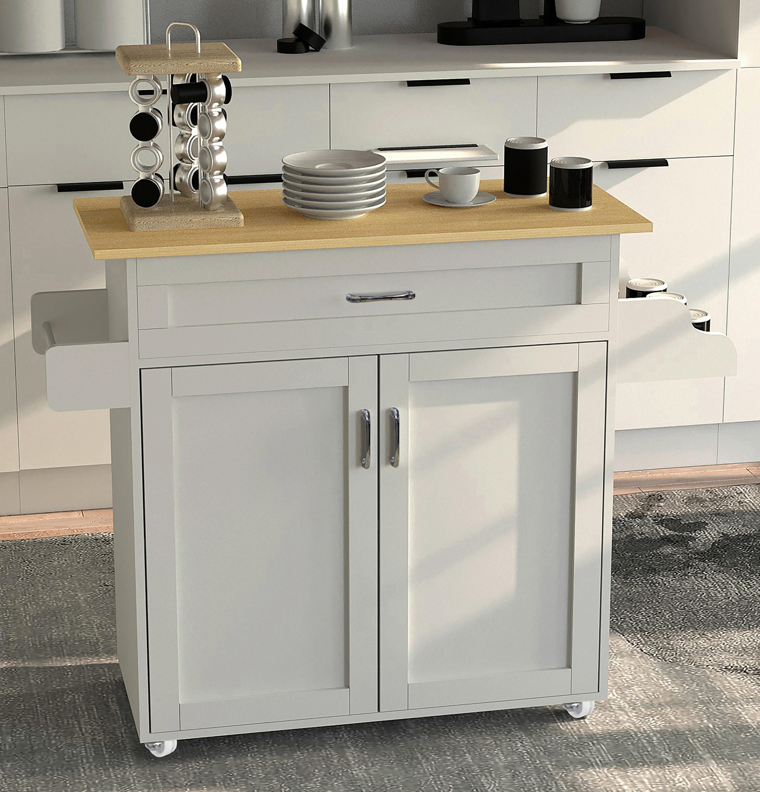 SERVERINGSVAGN i vit, honungsek  - vit/honungsek, Basics, metall/trämaterial (114/89/39cm) - MID.YOU