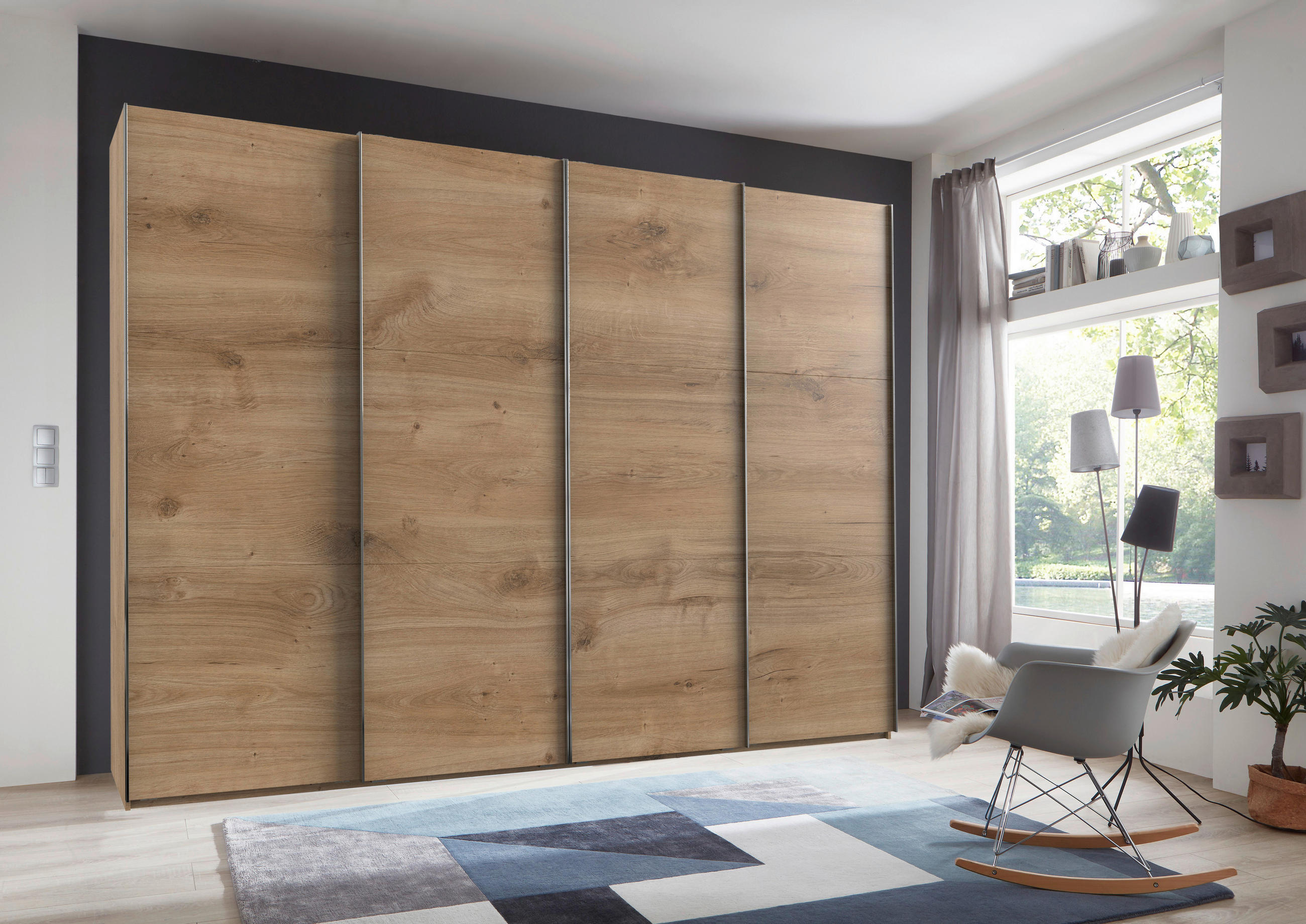 SCHWEBETÜRENSCHRANK in Eichefarben  - Chromfarben/Eichefarben, Modern, Holzwerkstoff (300/216,5/65cm) - MID.YOU