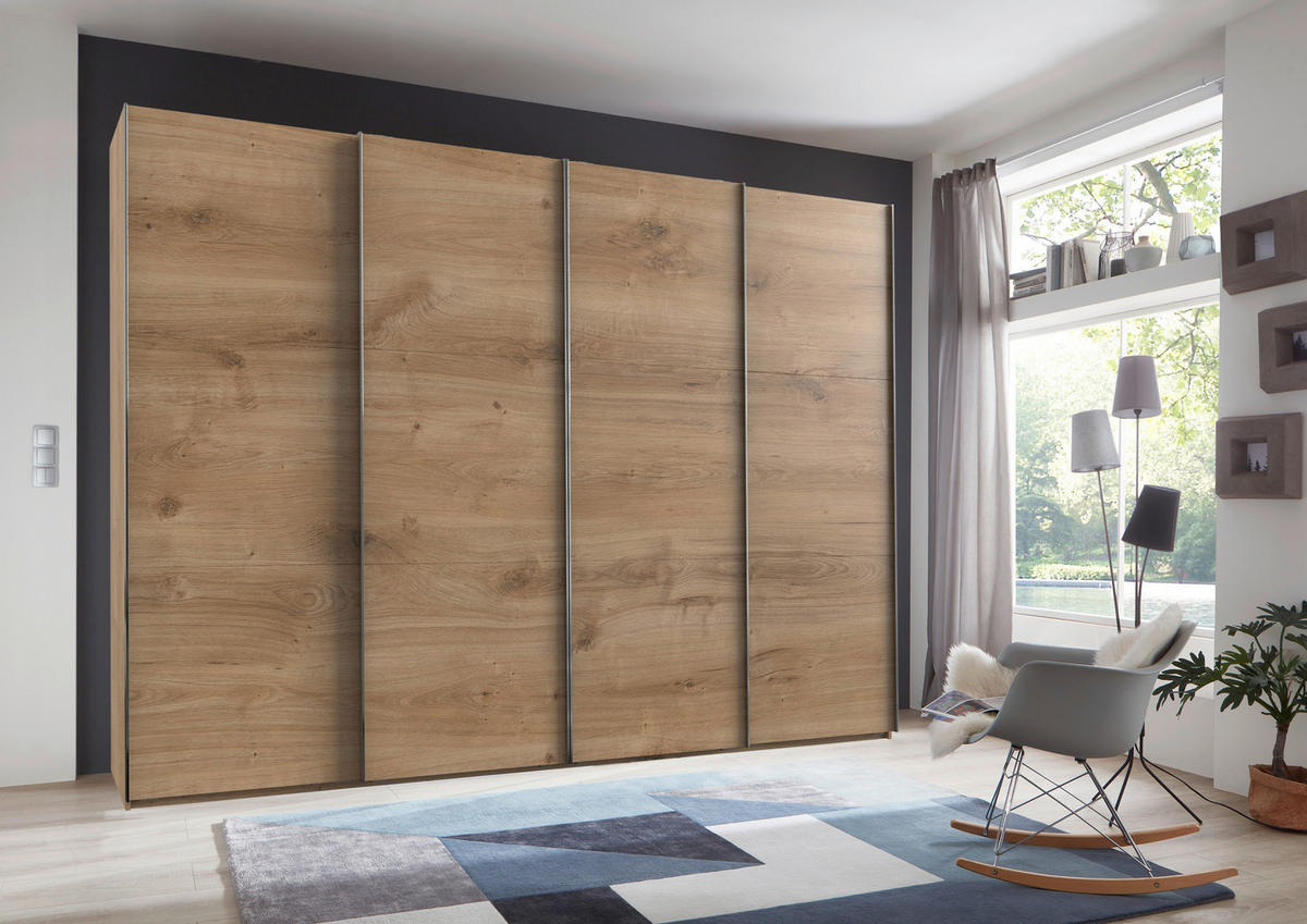 SCHWEBETÜRENSCHRANK in Eichefarben  - Chromfarben/Eichefarben, Modern, Holzwerkstoff (300/216,5/65cm) - MID.YOU