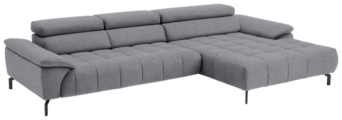 ECKSOFA in Webstoff Grau  - Schwarz/Grau, Design, Textil/Metall (329/190cm) - Beldomo Style