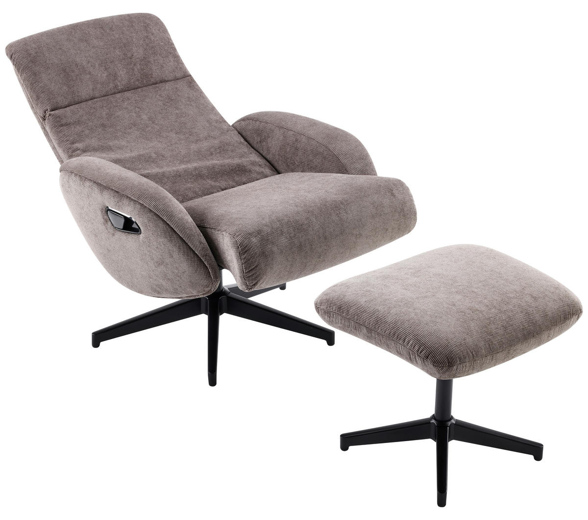 RELAXSESSELSET Webstoff Relaxfunktion, Hocker    - Schwarz/Braun, Design, Textil/Metall (75/107/77cm) - Livetastic