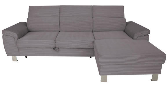 ECKSOFA inkl. Funktionen Dunkelgrau Cord  - Dunkelgrau/Silberfarben, Design, Textil/Metall (250/167cm) - Xora