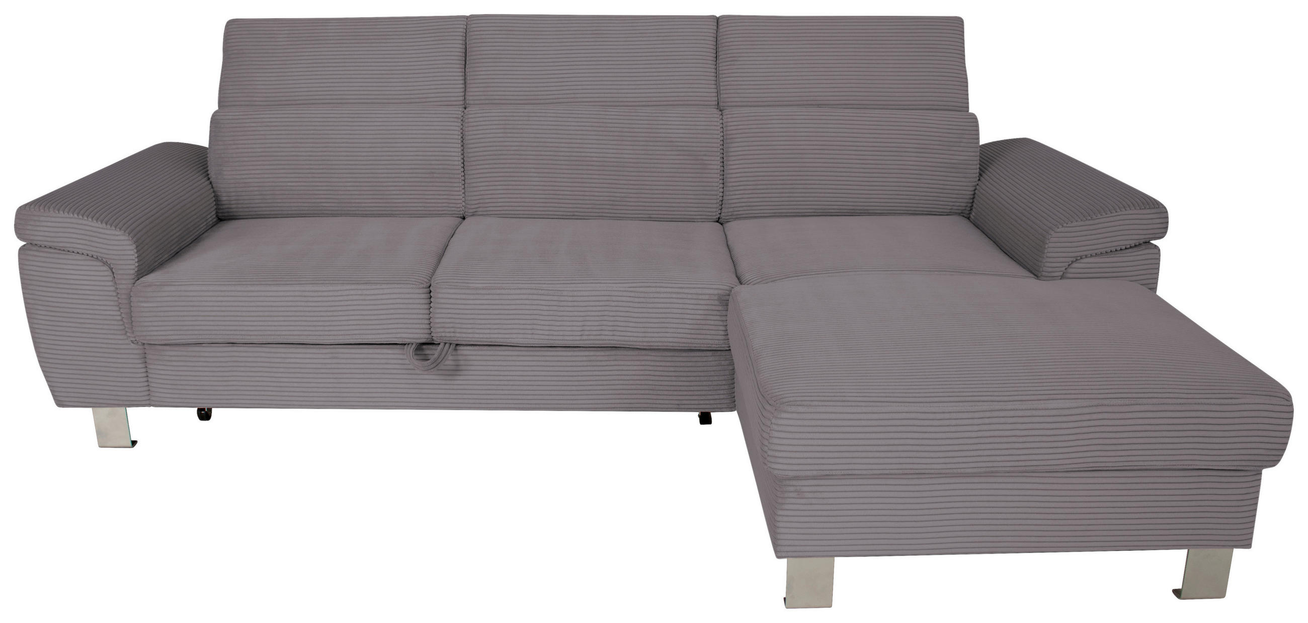 ECKSOFA inkl. Funktionen Dunkelgrau Cord  - Dunkelgrau/Silberfarben, Design, Textil/Metall (250/167cm) - Xora