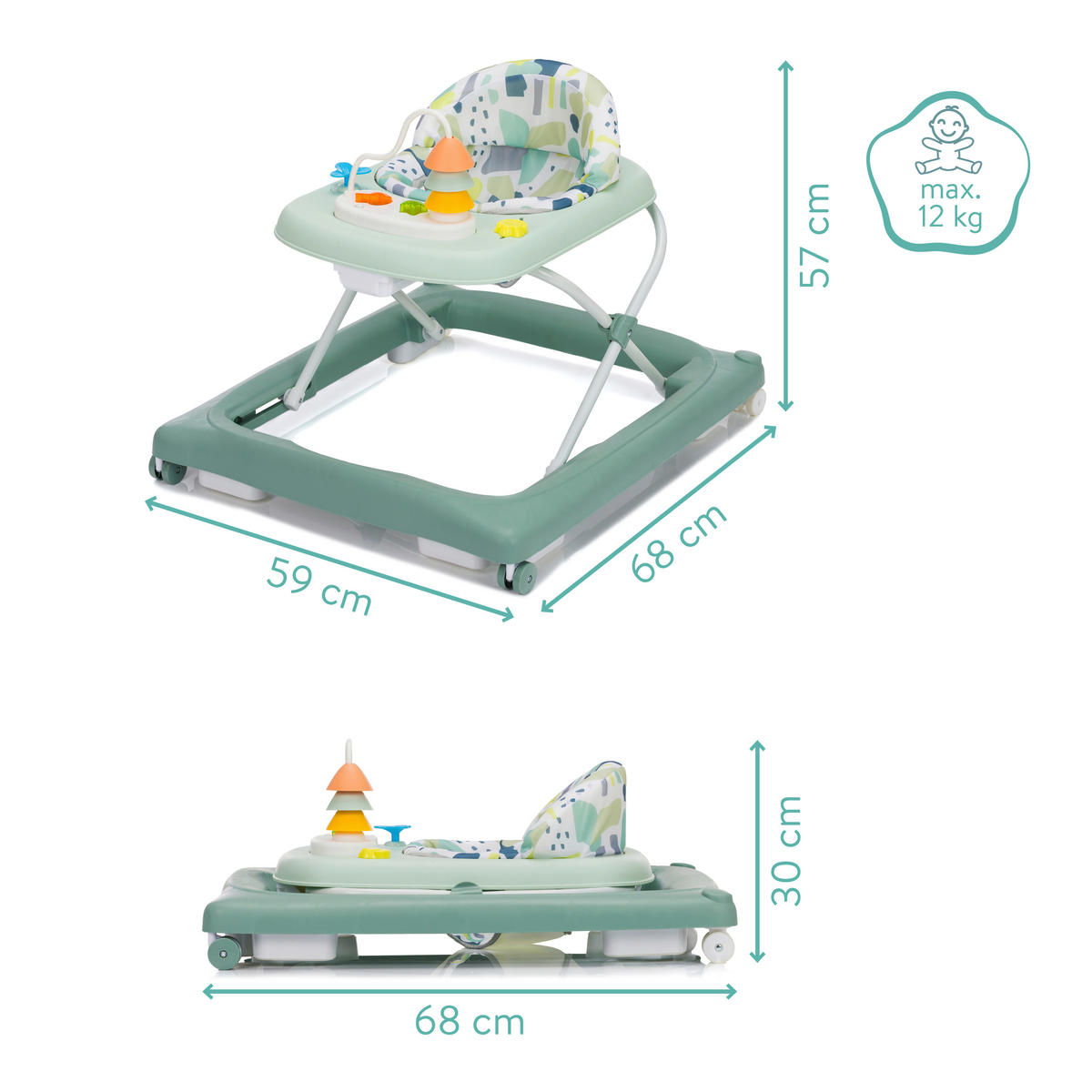 LAUFLERNWAGEN - Mintgrün, Basics, Kunststoff/Textil (59/68/57cm) - My Baby Lou