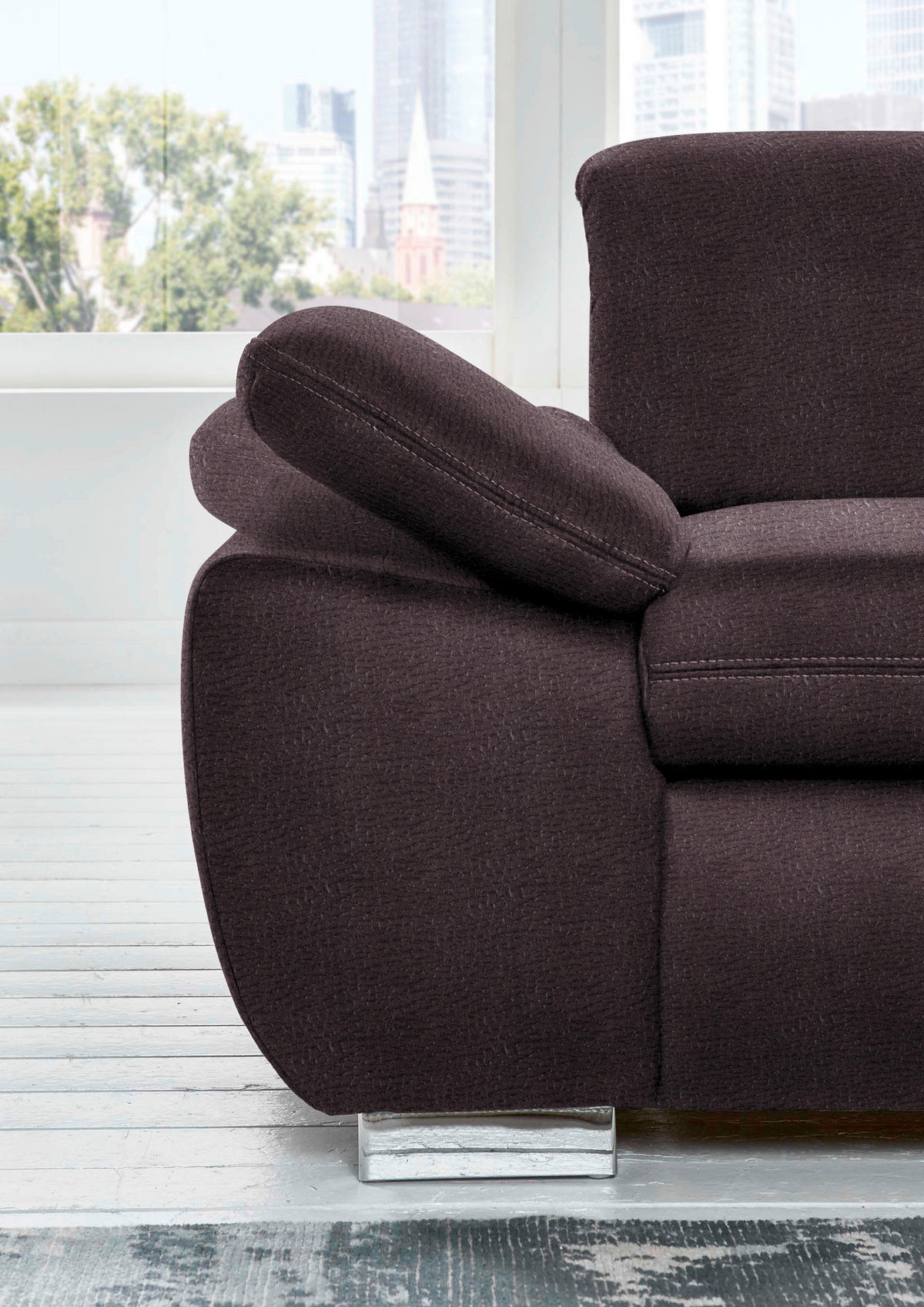 ECKSOFA in Mikrofaser Dunkelbraun  - Dunkelbraun/Silberfarben, Design, Textil/Metall (320/260cm) - Beldomo Speed