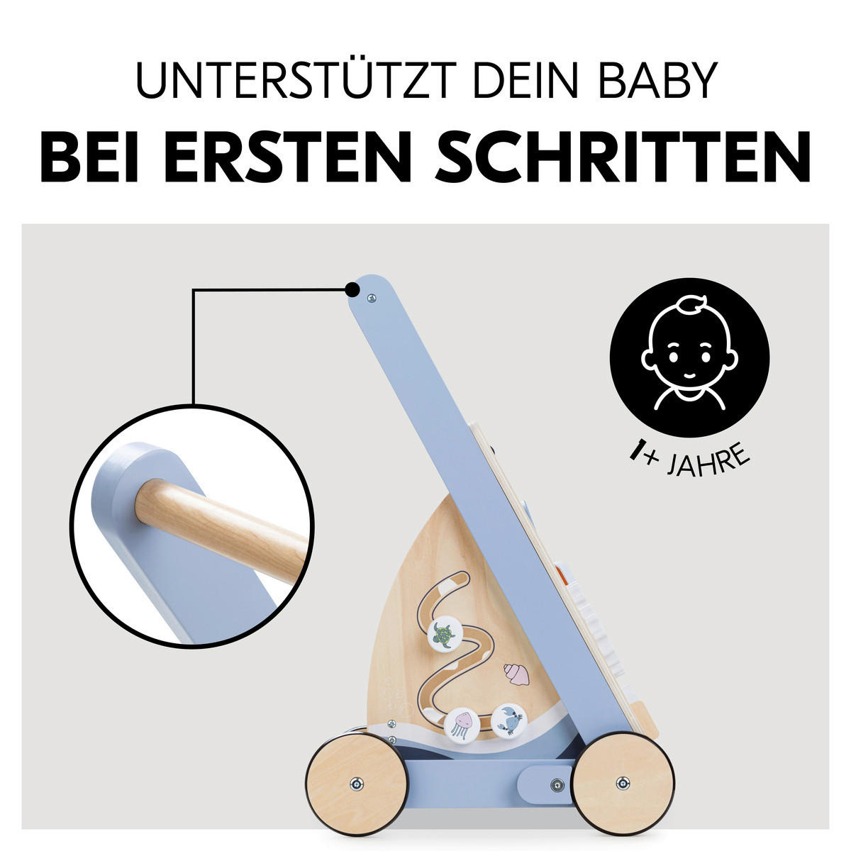 LAUFLERNWAGEN LEARN TO WALK  - Multicolor/Naturfarben, Basics, Holz/Metall (30,5/52/34cm) - Hauck