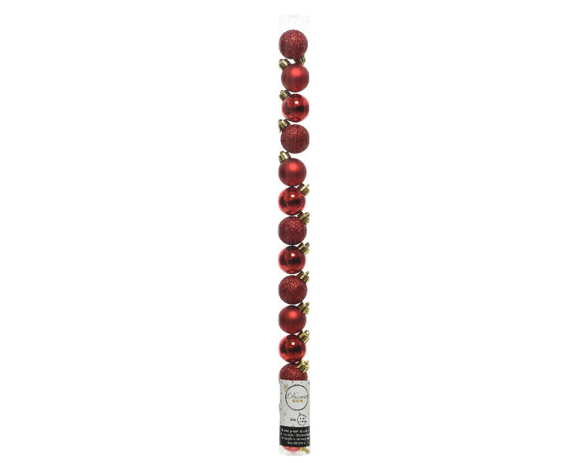 CHRISTBAUMKUGEL-SET 3 cm  - Rot, KONVENTIONELL, Kunststoff (3cm)