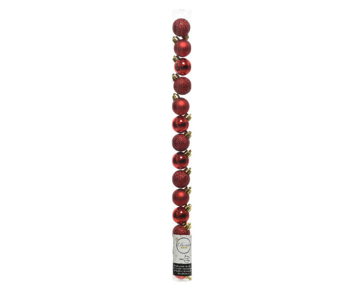 JULGRANSKULOR SET 3 cm  - röd, Klassisk, plast (3cm)