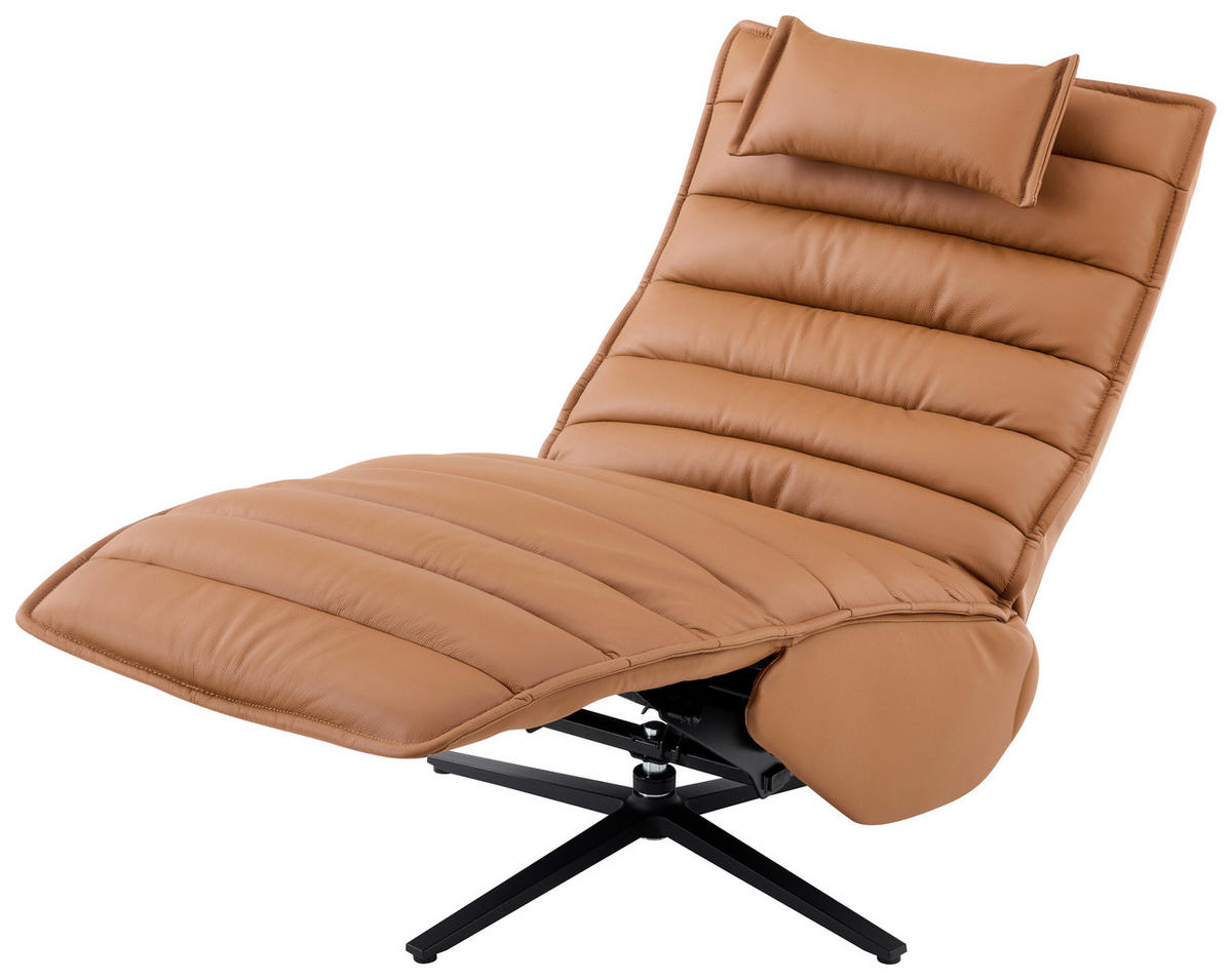 RELAXSESSEL Metall, Textil, Leder Schwarz, Cognac  - Cognac/Schwarz, Design, Leder/Textil (68/108/84cm) - Stylife