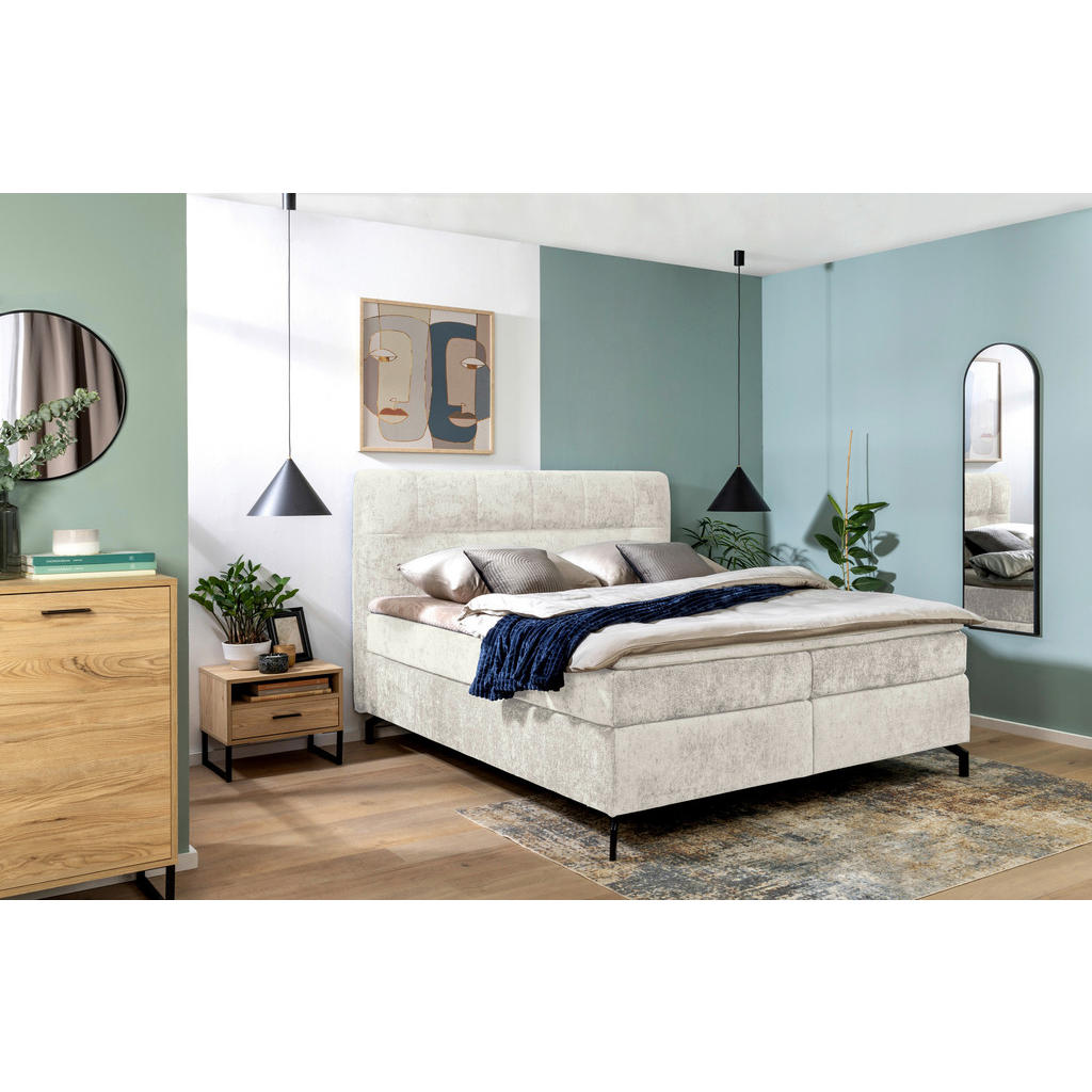 Thumbnail - Esposa Boxspringbett, Greige, Textil, H2, Höhe ca. 17 cm, 160x200 cm, Stoffauswahl, Topper durchgehend, Matratze in vers...
