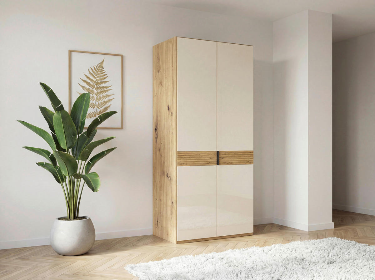 DREHTÜRENSCHRANK 100/216/58 cm,  in Champagner, Eiche Bianco, 2 Tür(en)  - Schieferfarben/Eiche Bianco, Design, Glas/Holz (100/216/58cm) - Musterring