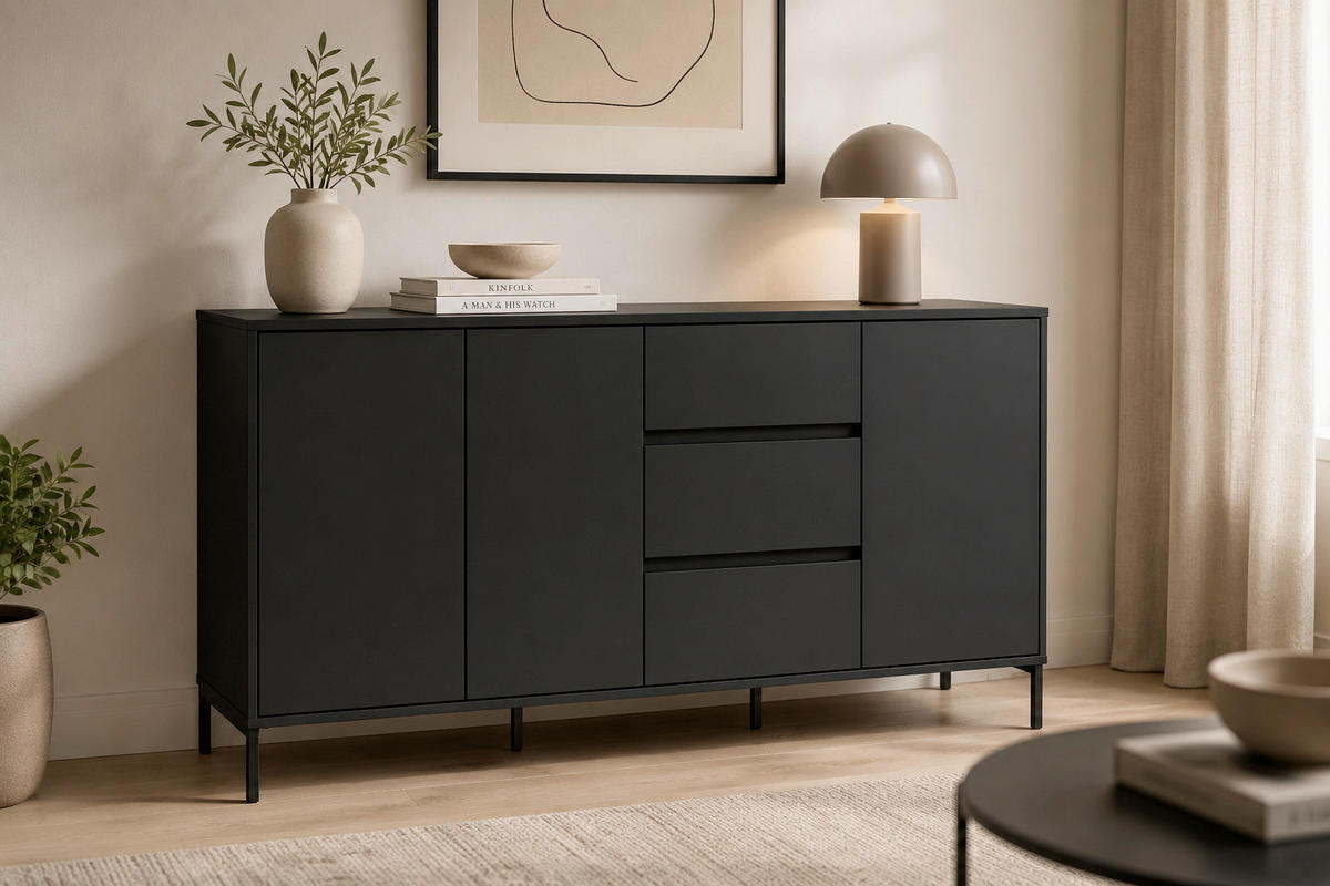 SIDEBOARD  170/87/40 cm 3 Schublade(n)  - Schwarz, Design, Holzwerkstoff/Metall (170/87/40cm) - MID.YOU
