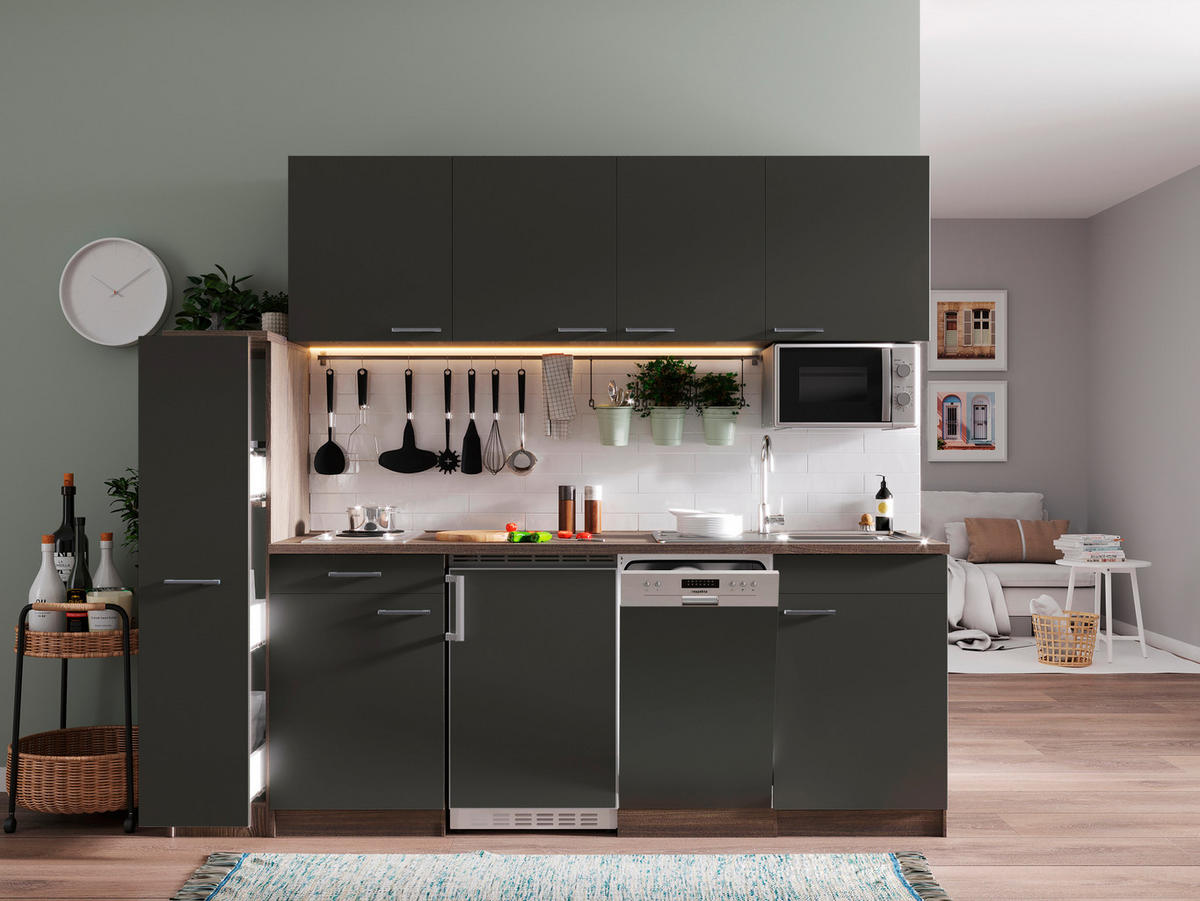 MODULKÖK 225 cm   i grå  - aluminiumfärg/grå, Basics, trämaterial/plast (225cm) - Respekta