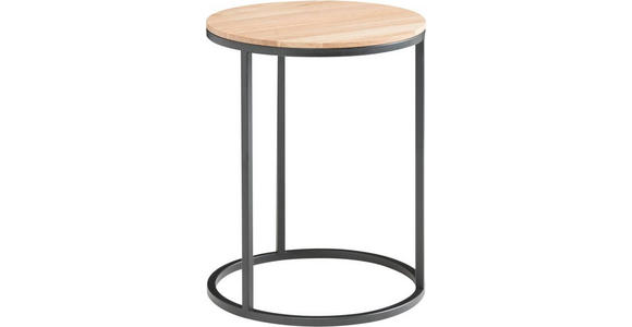 BEISTELLTISCH 39/39/54 cm Schwarz, Eiche Bianco rund  - Eiche Bianco/Schwarz, Design, Holz/Metall (39/39/54cm) - Johann Jakob