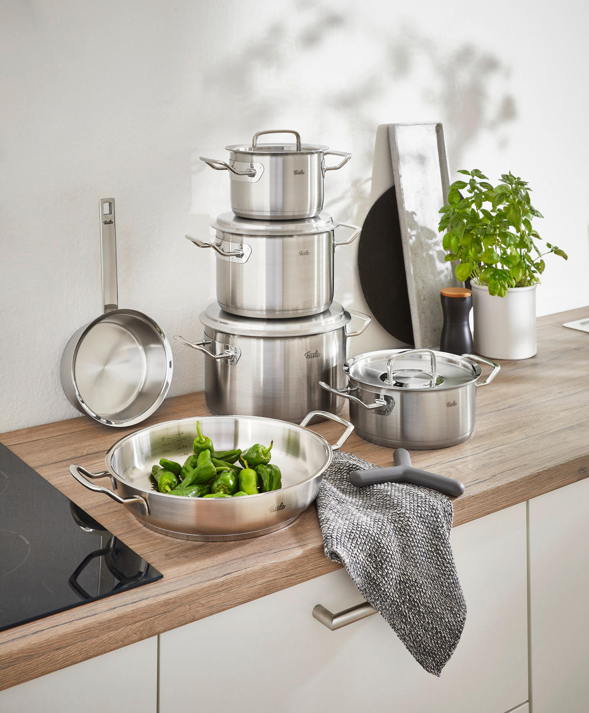 KOCHTOPFSET + GRATIS PFANNE Profi Collection 6-teilig  - Silberfarben, Design, Metall - Fissler