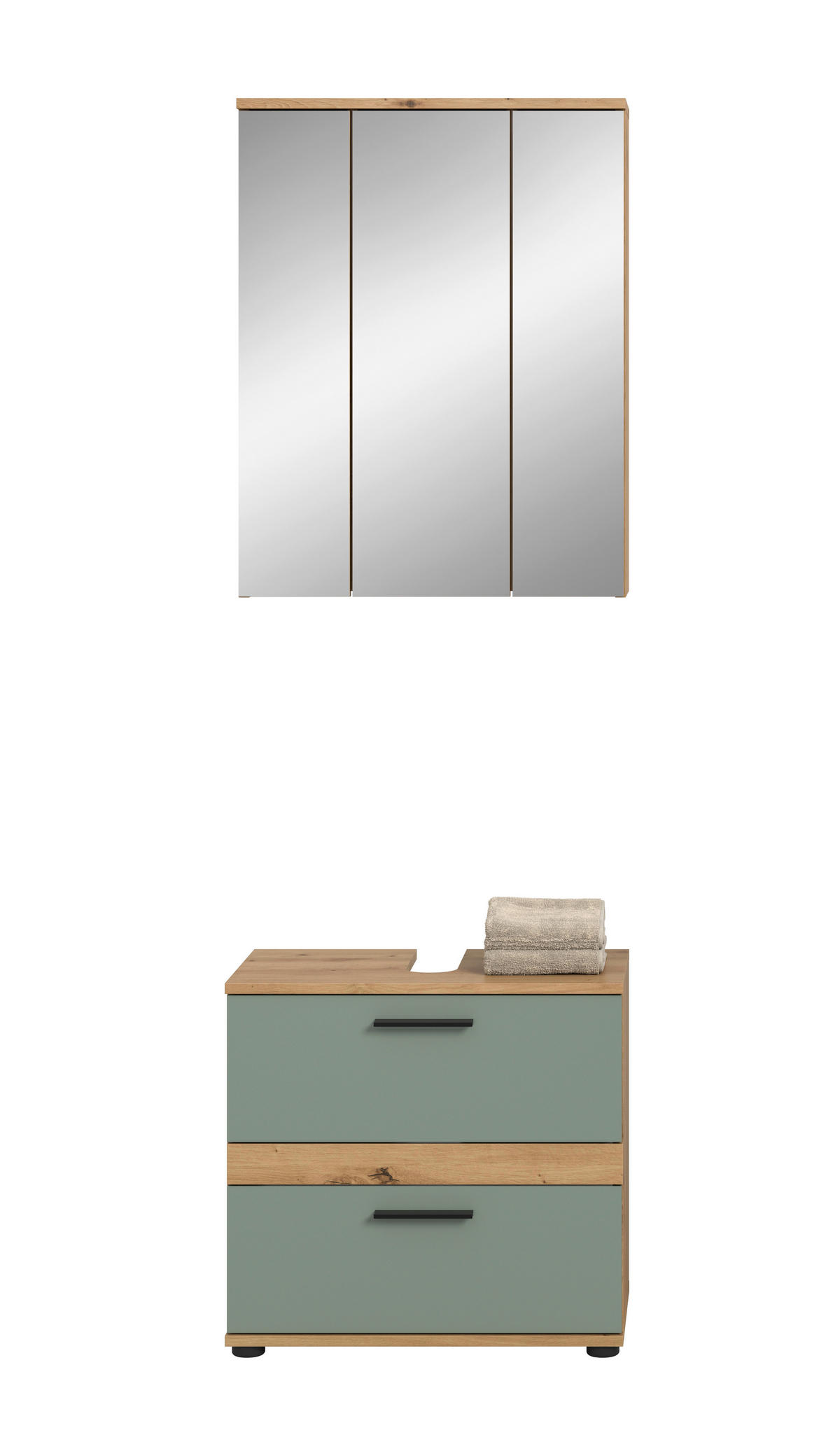 BADEZIMMER 2-teilig  in 60 cm  - Salbeigrün/Schwarz, Trend, Glas/Holzwerkstoff (60cm) - MID.YOU