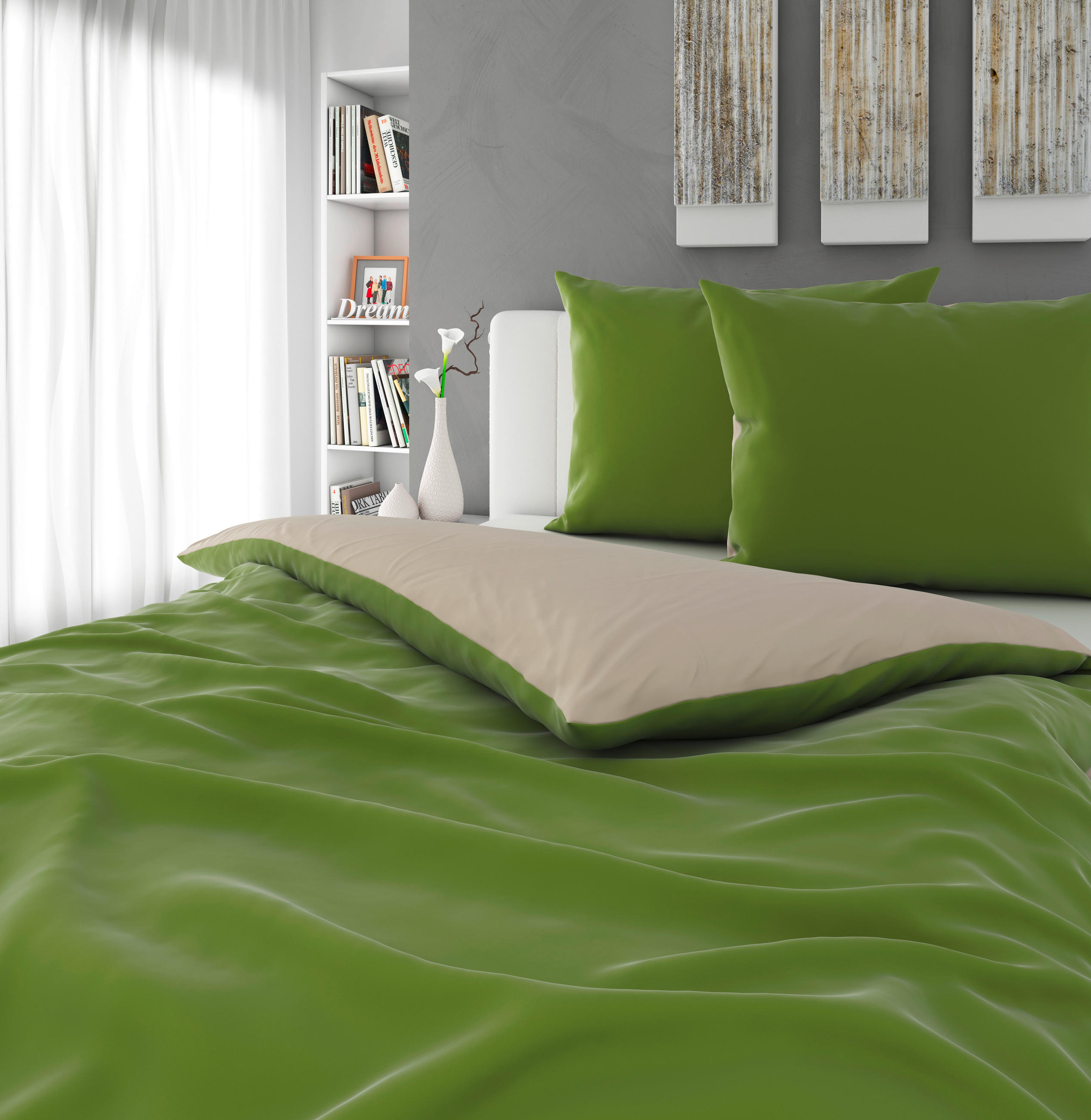 POSTELJINA SA DVA LICA OLIVE 200/200 cm saten zelena  - zelena, Osnovno, tekstil (200/200cm) - Esposa
