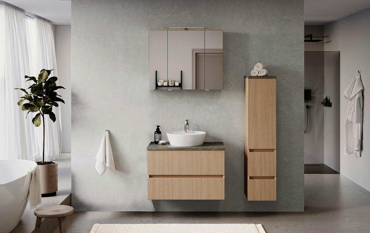 WASCHTISCHKOMBI 80 cm  - Eichefarben/Weiß, KONVENTIONELL, Keramik/Holzwerkstoff (80cm) - Xora