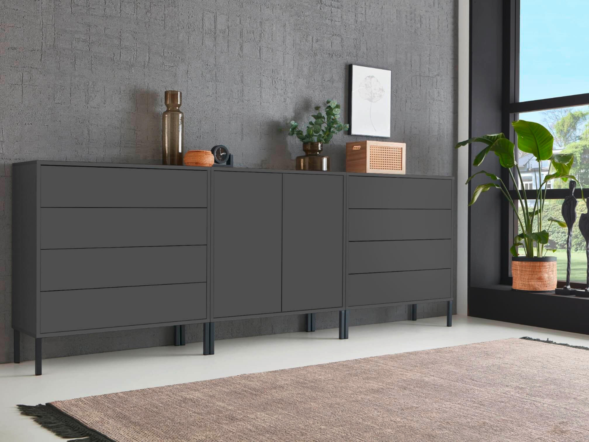 SIDEBOARD Mailand Set 4 + MF  in 237/86/33 cm  - Anthrazit, MODERN, Holzwerkstoff/Metall (237/86/33cm) - MID.YOU