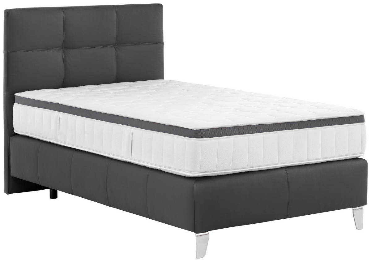 BOXSPRINGBETT 140/200 cm  in Schwarz  - Chromfarben/Schwarz, KONVENTIONELL, Leder/Textil (140/200cm) - Novel