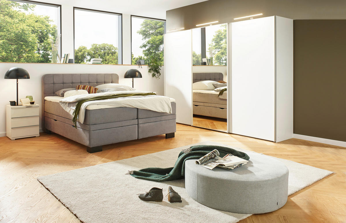 BOXSPRINGBETT 180/200 cm  Hellgrau  - Hellgrau/Schwarz, Konventionell, Holz/Textil (180/200cm) - Elegando
