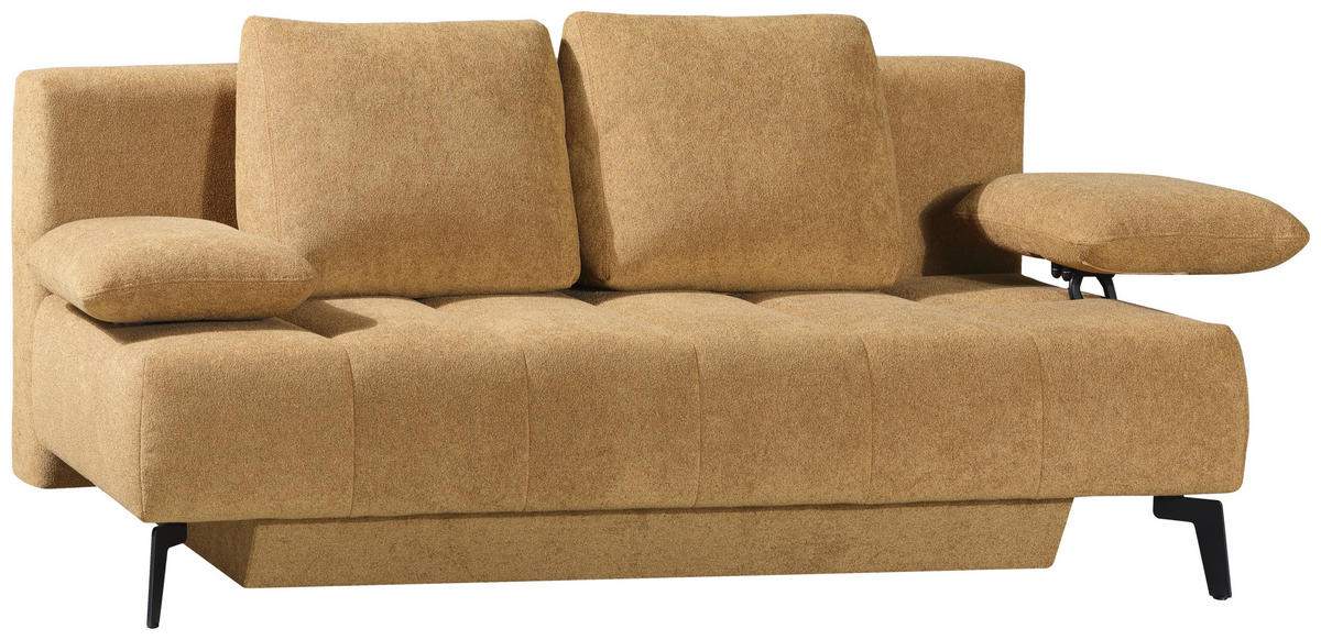 SCHLAFSOFA Flachgewebe Honig  inkl. Bettkasten, Schlaffunktion, Armteilverstellung  - Schwarz/Honig, Design, Textil/Metall (235/90/100cm) - Novel