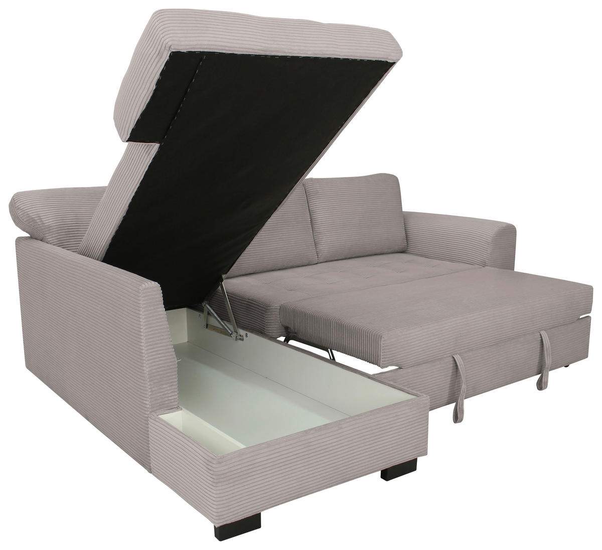 ECKSOFA JOHN Graubraun Cord Rückenkissen, Bettkasten, Liegefläche im Originalstoff  - Graubraun/Schwarz, Trend, Kunststoff/Textil (178/239cm) - P & B