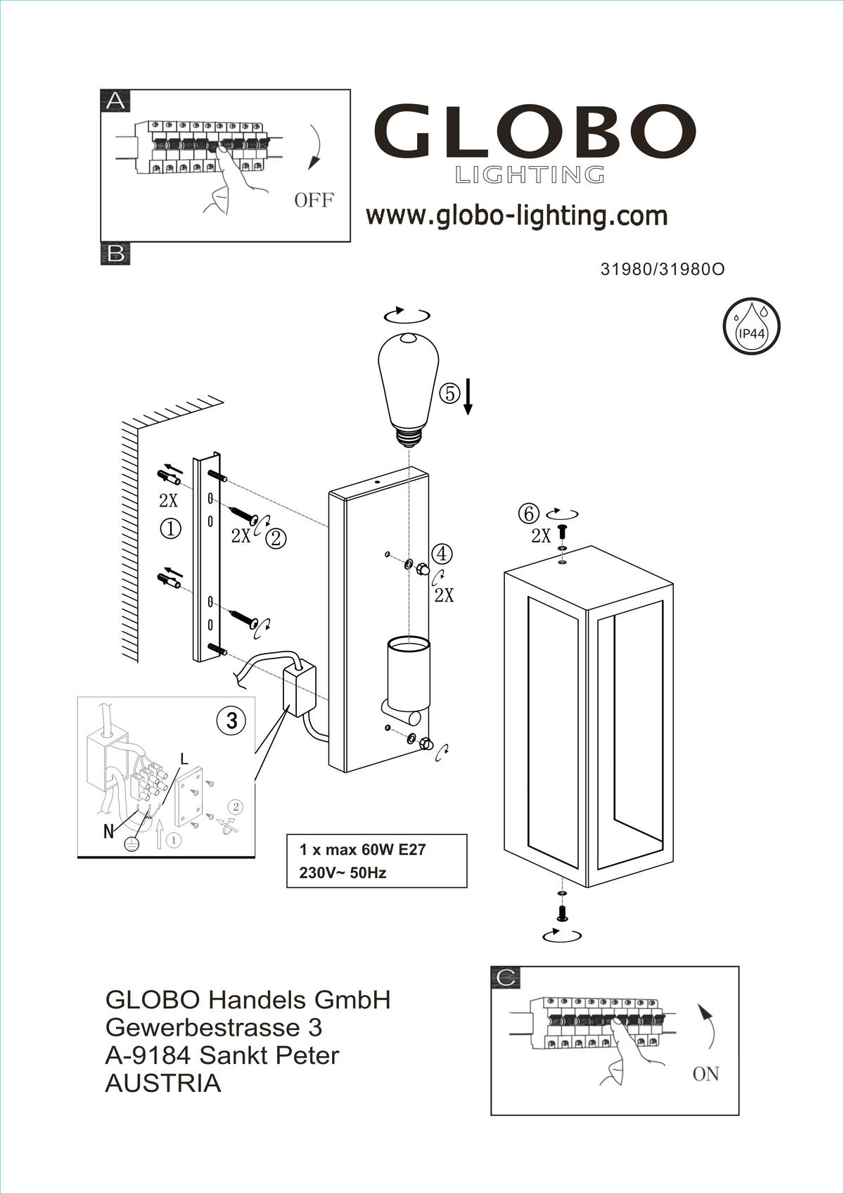 AUßENLEUCHTE 12/32 cm   - Design (12/32cm) - Globo