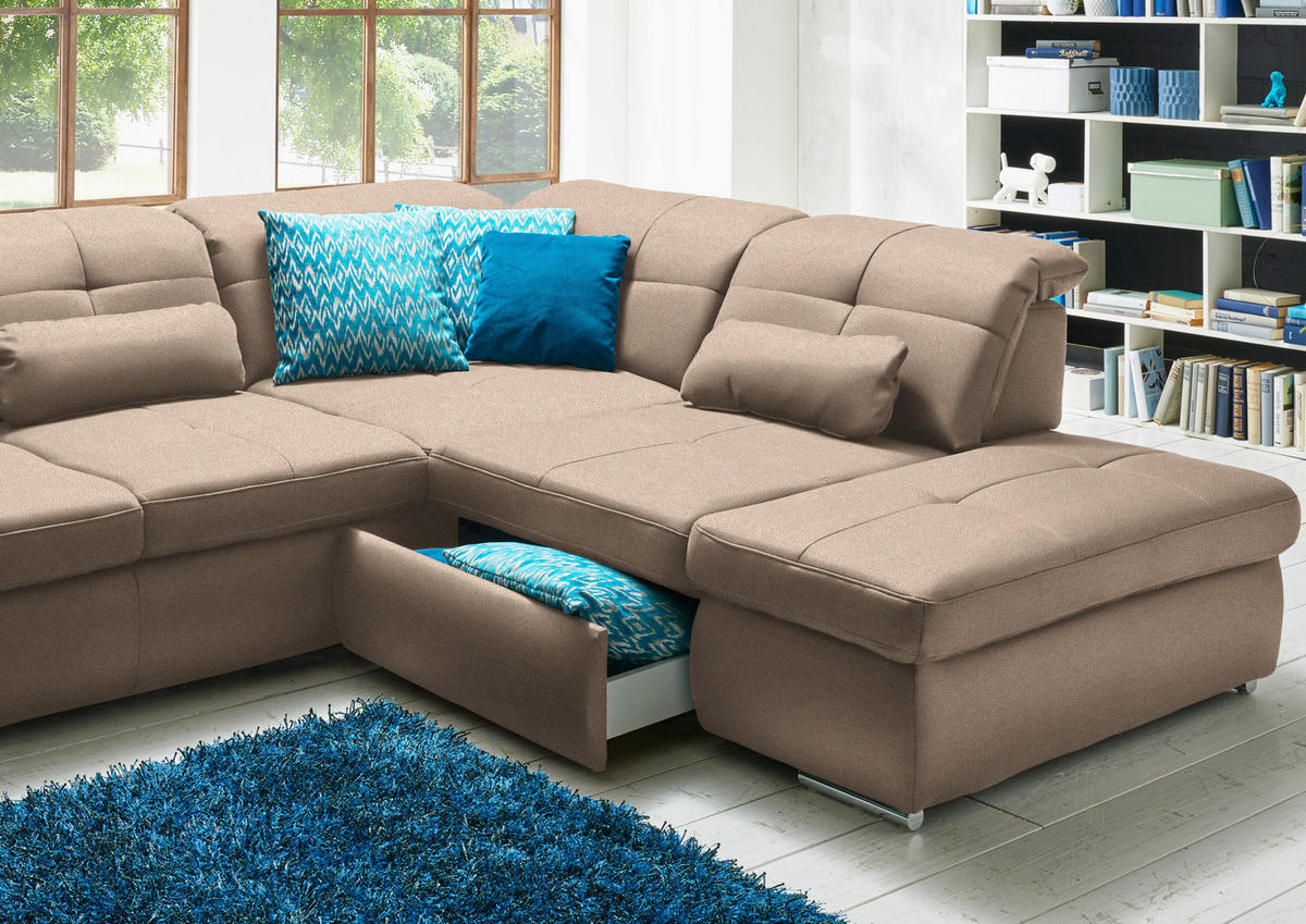 WOHNLANDSCHAFT  in Mikrofaser Beige  - Chromfarben/Beige, Design, Textil (195/371/260cm) - Beldomo Style