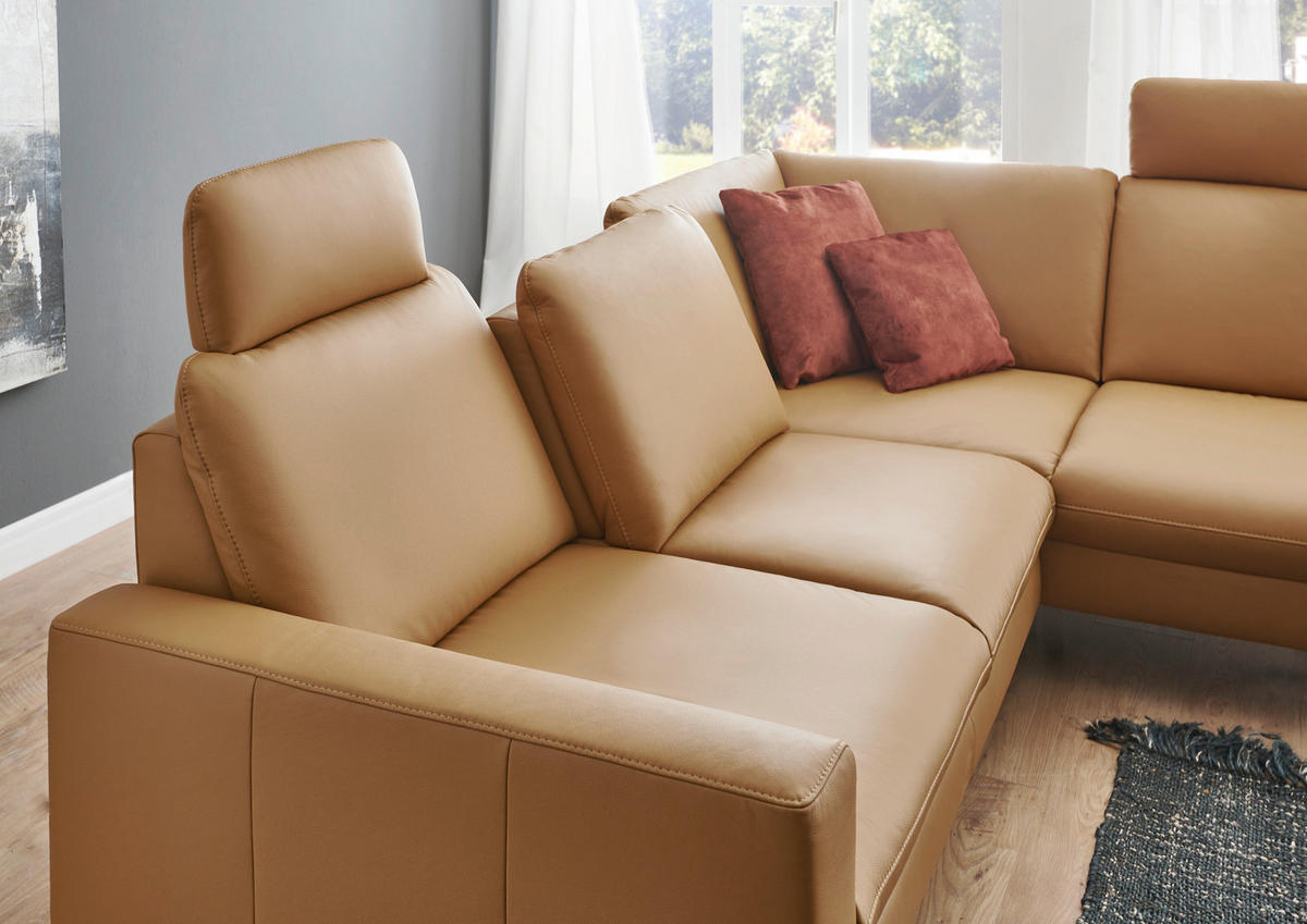 ECKSOFA in Echtleder Currygelb  - Currygelb/Schwarz, Design, Leder/Metall (194/250cm) - Beldomo Premium