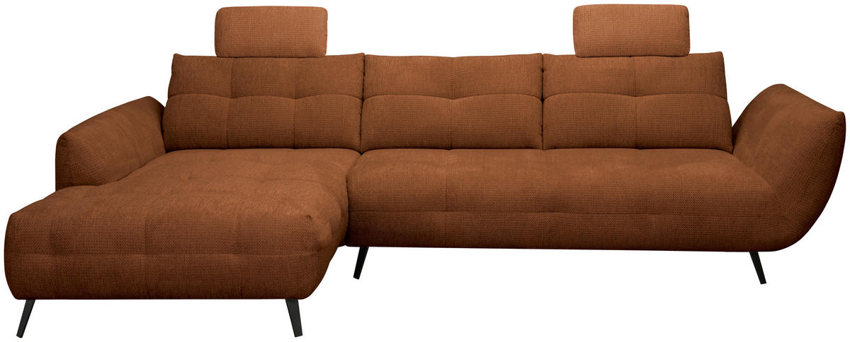 ECKSOFA Dunkelorange Chenille Armlehnenkissen, Rücken echt, Sitztiefenverstellung  - Dunkelorange/Schwarz, KONVENTIONELL, Textil/Metall (215/313cm) - Hom`in