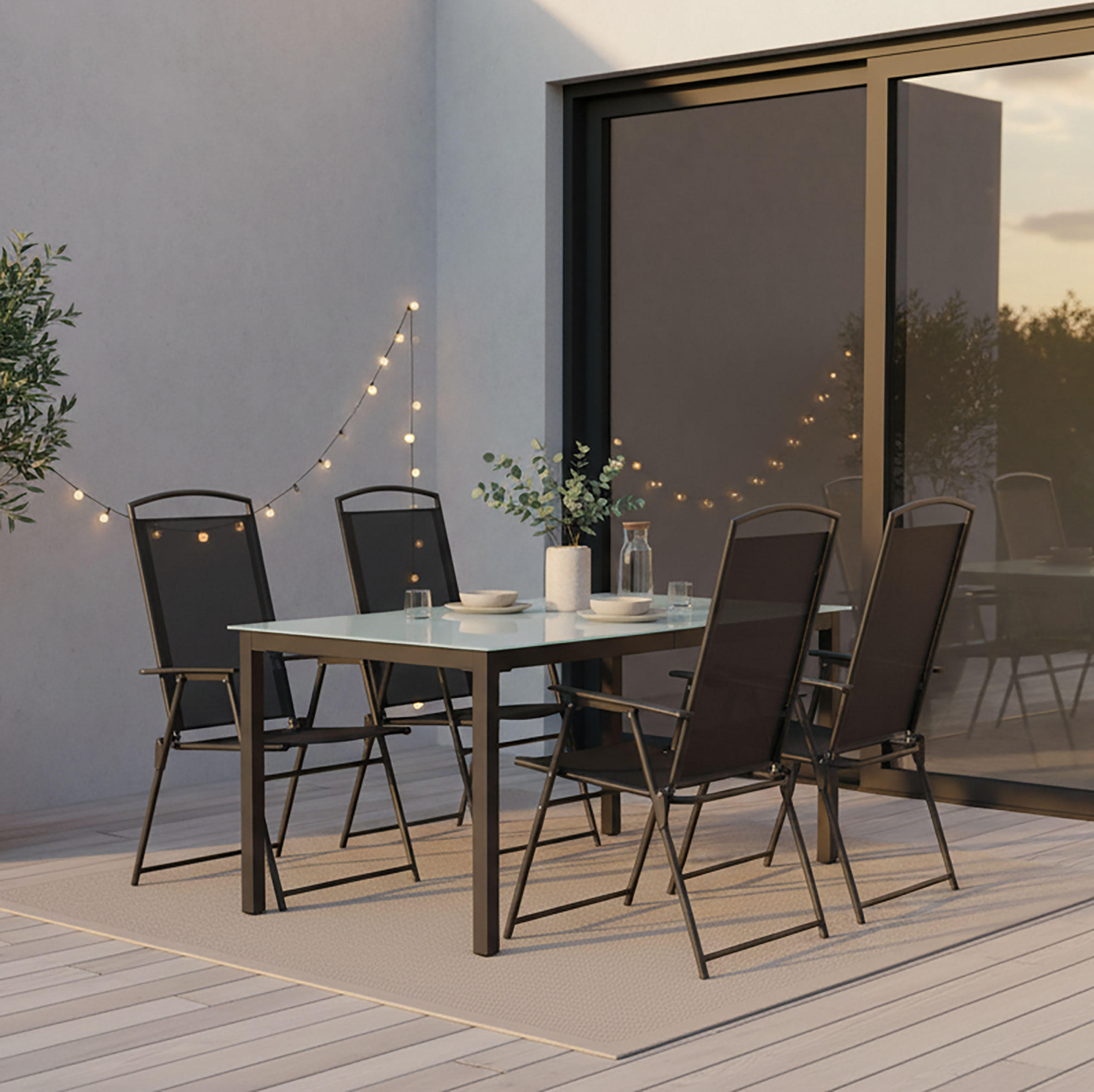 GARTENTISCHGRUPPE   - Anthrazit/Schwarz, Basics, Glas/Textil (140/80/73cm) - Gardenson