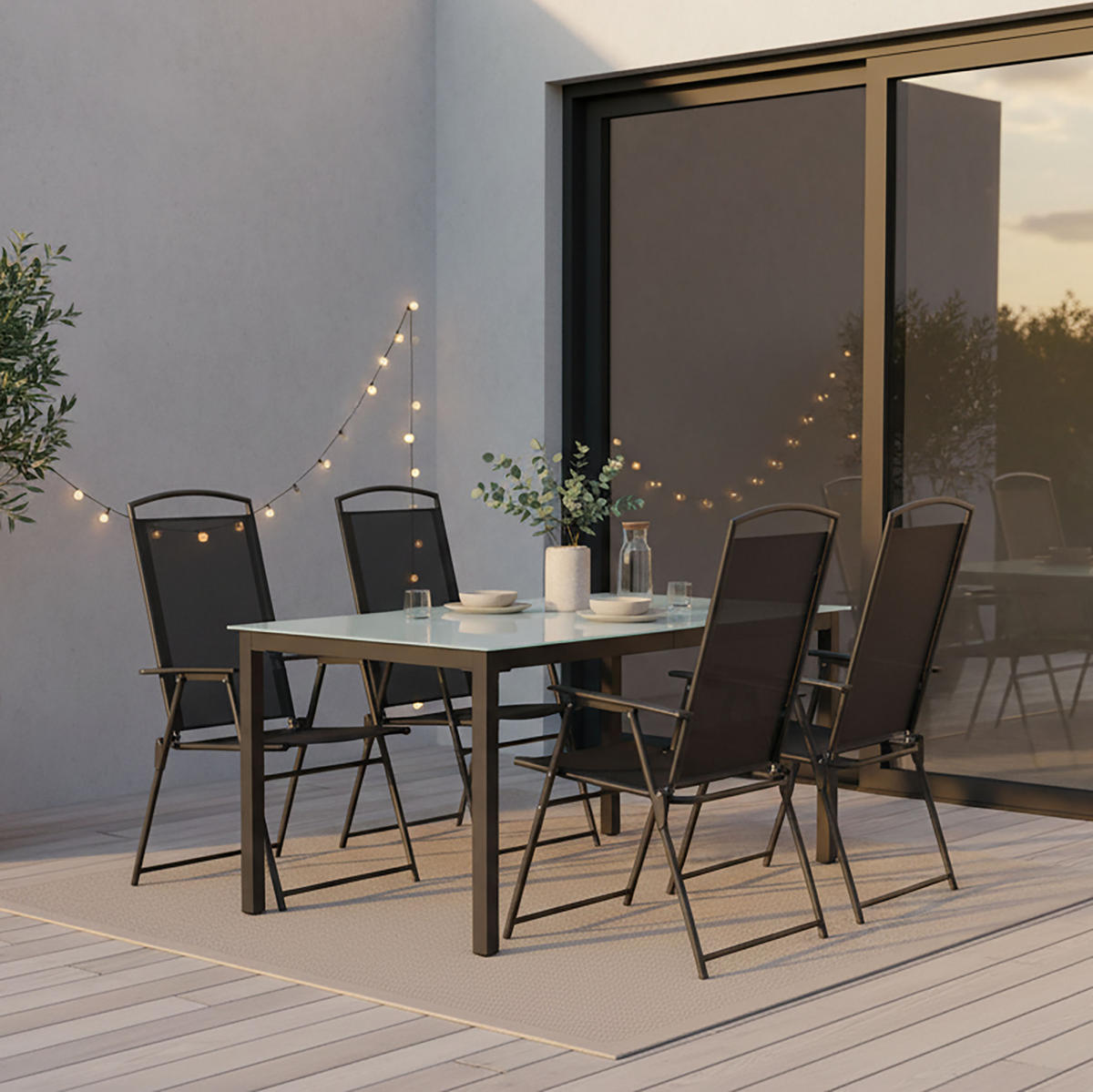 GARTENTISCHGRUPPE  - Anthrazit/Schwarz, Basics, Glas/Textil (140/80/73cm) - Gardenson