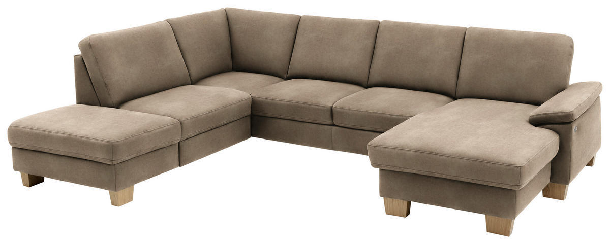 WOHNLANDSCHAFT in Velours Hellbraun  - Hellbraun/Eichefarben, Konventionell, Holz/Textil (235/316/167cm) - Beldomo System