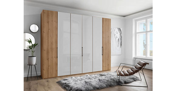 DREHTÜRENSCHRANK in Weiß, Eiche Bianco - Schieferfarben/Eiche Bianco, KONVENTIONELL, Glas/Holzwerkstoff (300/216/58cm) - Dieter Knoll