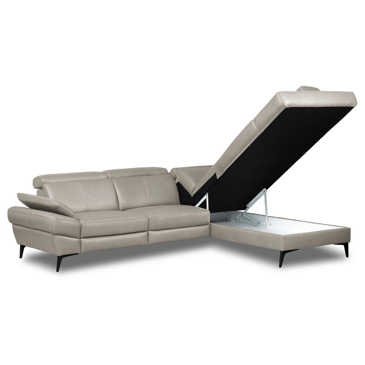 ECKSOFA Lederlook Echtleder Platinfarben  - Platinfarben/Schwarz, Design, Leder/Textil (264/211cm) - Livetastic