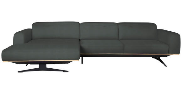 ECKSOFA BORGO - Eichefarben/Schwarz, Design, Leder/Holz (163/305cm) - Novel