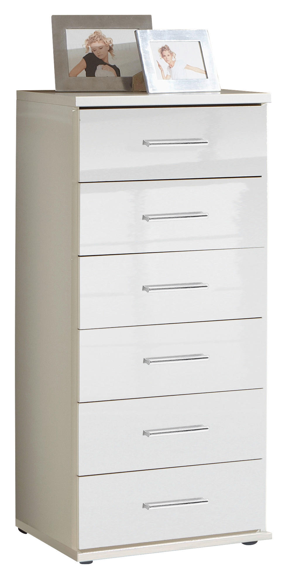 KOMMODE , 46/103/40 cm, 6 Schublade(n)  - Chromfarben/Weiß, Design, Holzwerkstoff/Kunststoff (46/103/40cm) - Xora