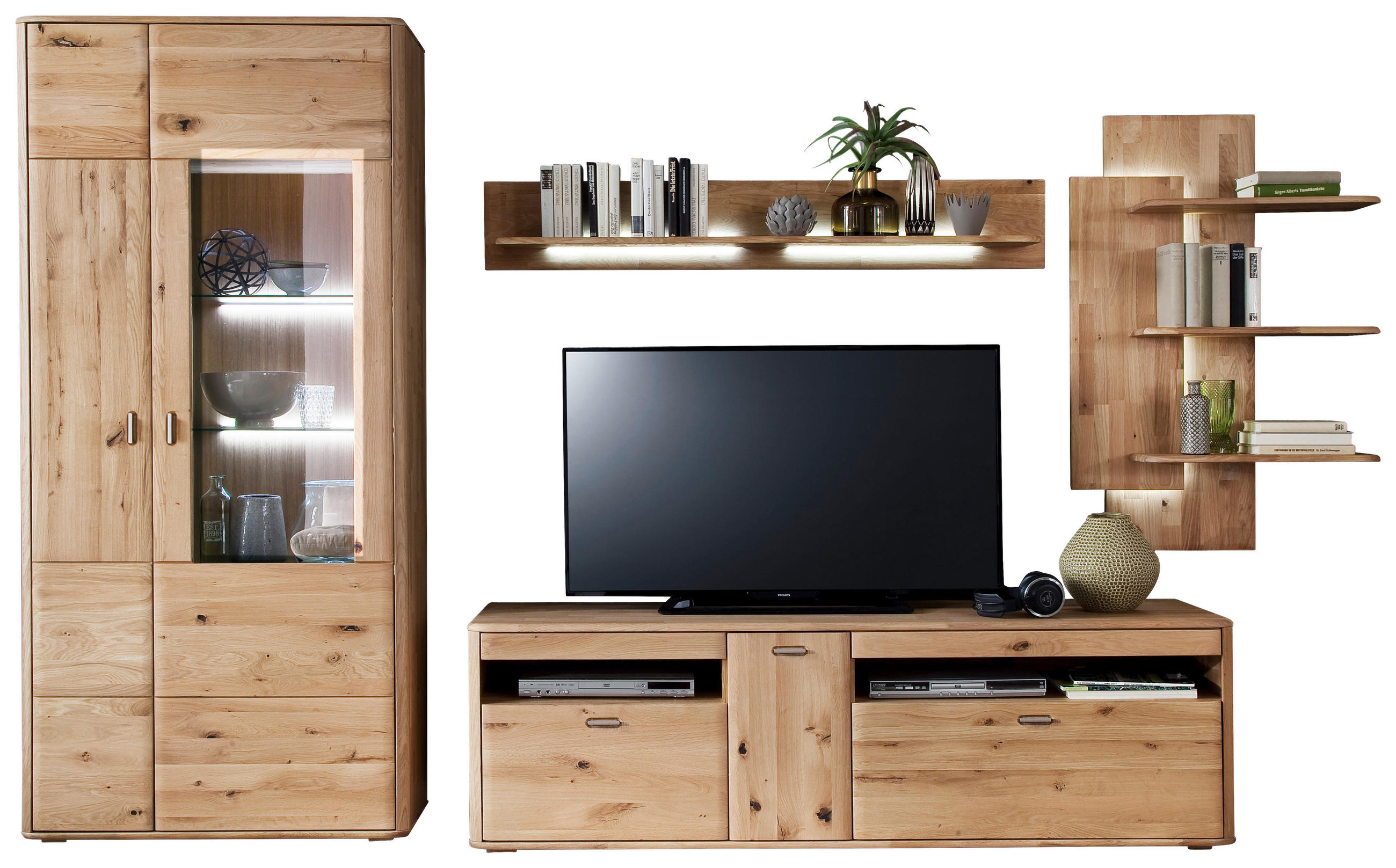 WOHNWAND  in Eichefarben  340/208/50 cm  - Eichefarben/Silberfarben, Design, Glas/Holz (340/208/50cm) - Livetastic
