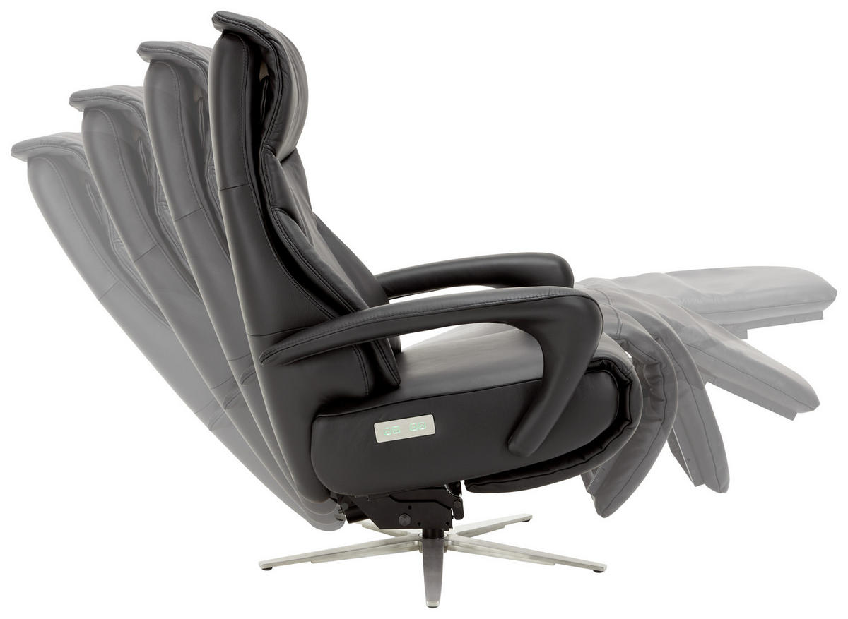 RELAXSESSEL Echtleder Nackenstütze, Relaxfunktion, Kopfteilverstellung    - Edelstahlfarben/Schwarz, Design, Leder/Metall (75/112/88cm) - Dieter Knoll